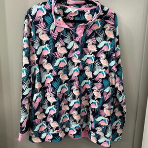NWT Crown & Ivy Sport Pullover Palm Flamingo Tropical Print Size 3X